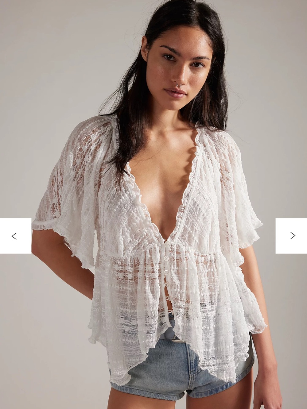 NWT Free People White Sheer In Your Dreams Lace Top sz L